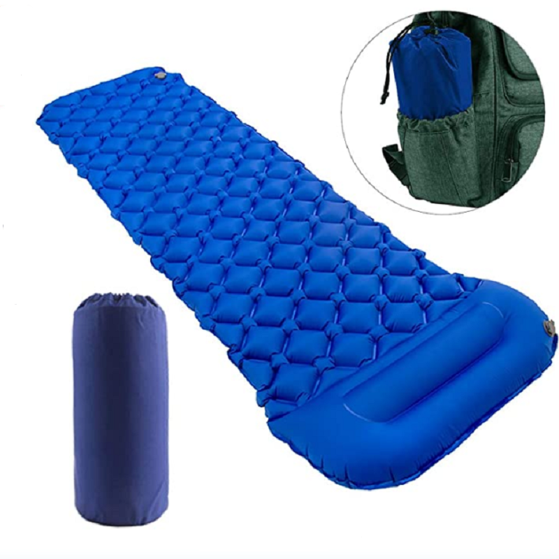 Inflatable sleeping pad with pillow