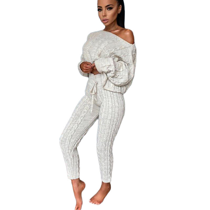 Autumn Winter Women Knitted Tracksuit Two Piece Set Women