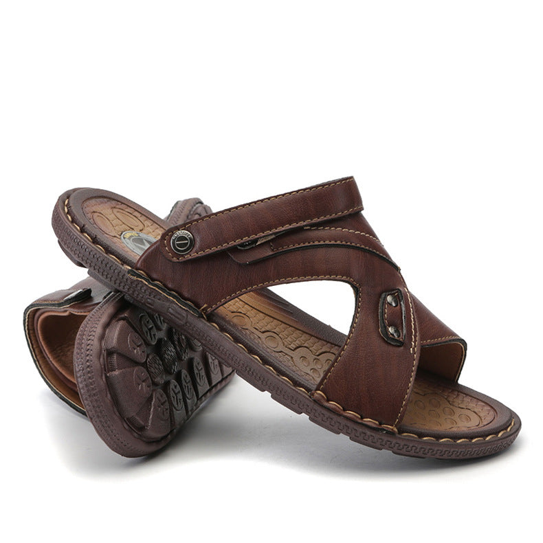 Men's Beach Leather Sandals Half Tow