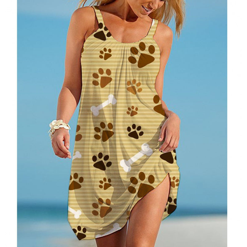 Women's Printed Sleeveless Loose Casual Beach Dress