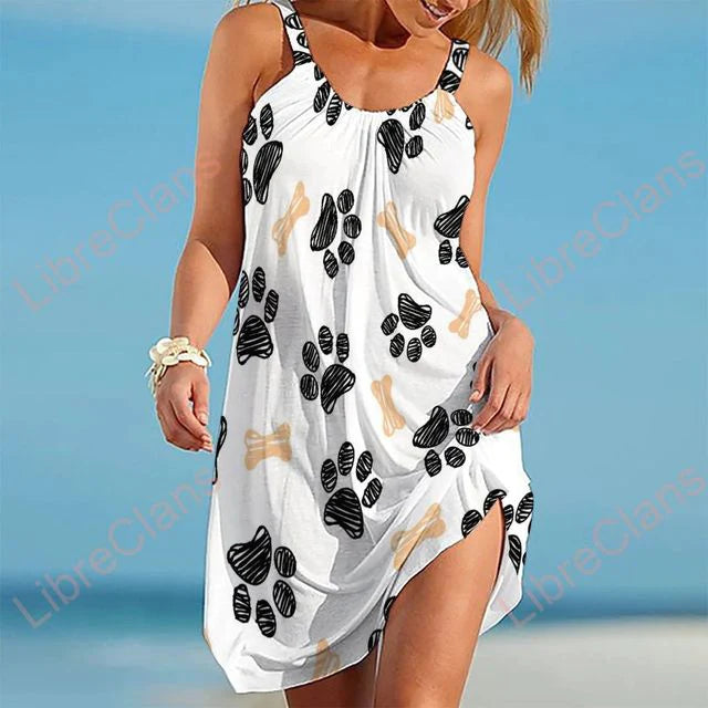 Printed Midi Dress Women's Beach Party