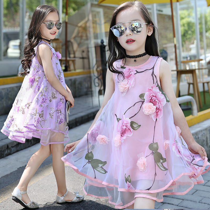 Girls Chiffon Dress Floral Beach Vest Skirt