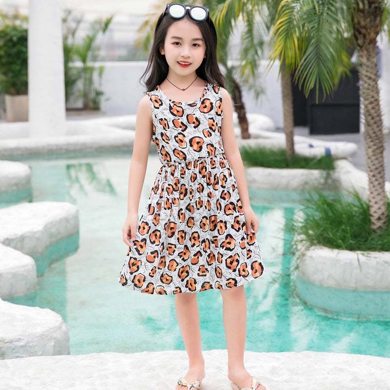 Girls' Rayon Breathable Print Beach Dress