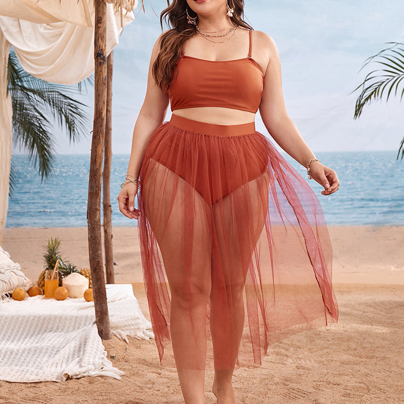 Plus Size Bikini Split Swimsuit Gauze Skirt