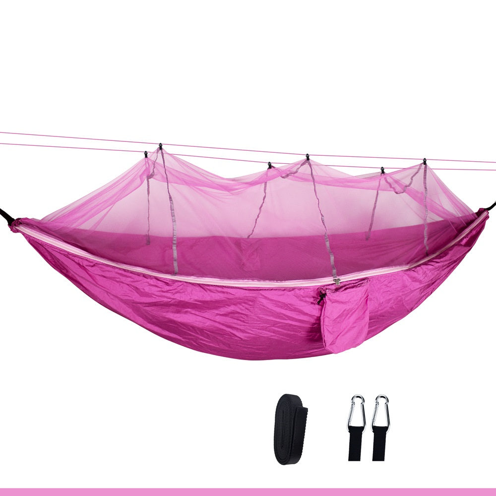 Outdoor Double Hammock with Mosquito-Proof Densified Mesh for Relaxation and Protection