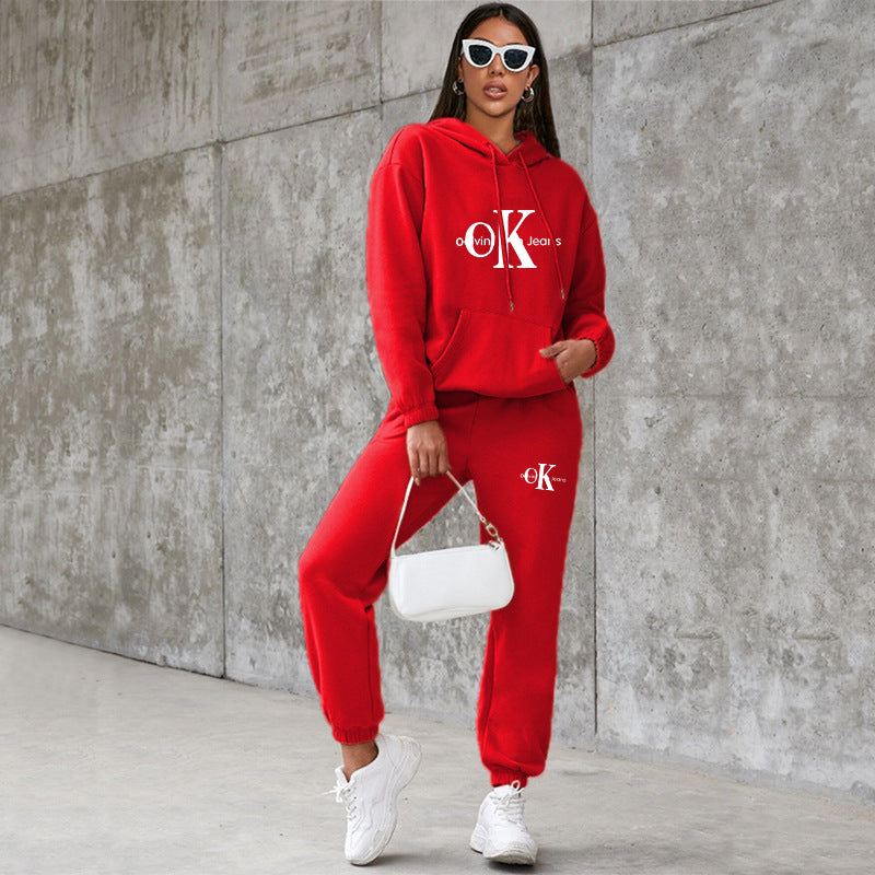 Letter Print Tracksuit Long Sleeve Pullover Sweatshirt Jogger Pants Sweatsuit