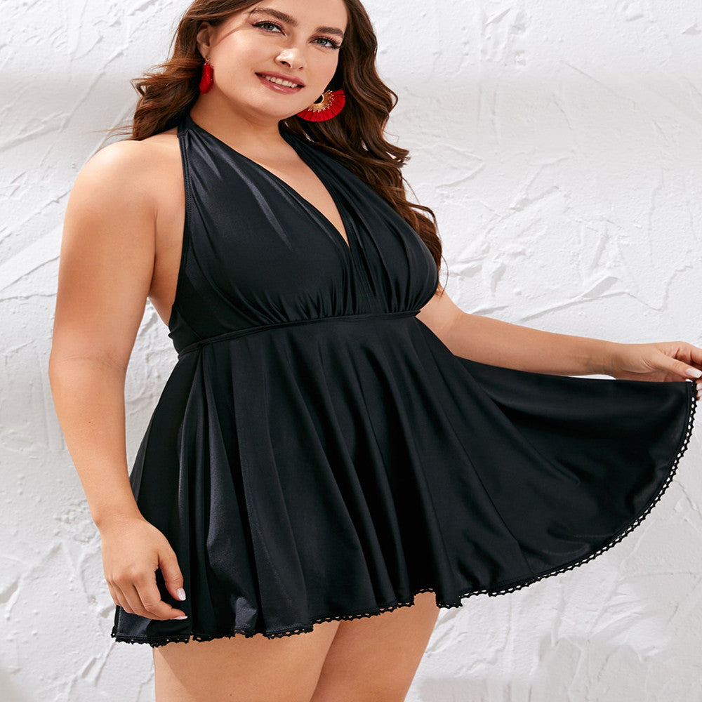 Women's Fashion Plus Size Fat Skirt Type Solid Color Swimsuit