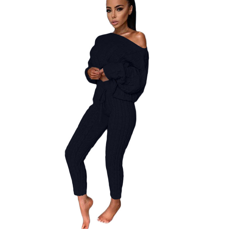 Autumn Winter Women Knitted Tracksuit Two Piece Set Women