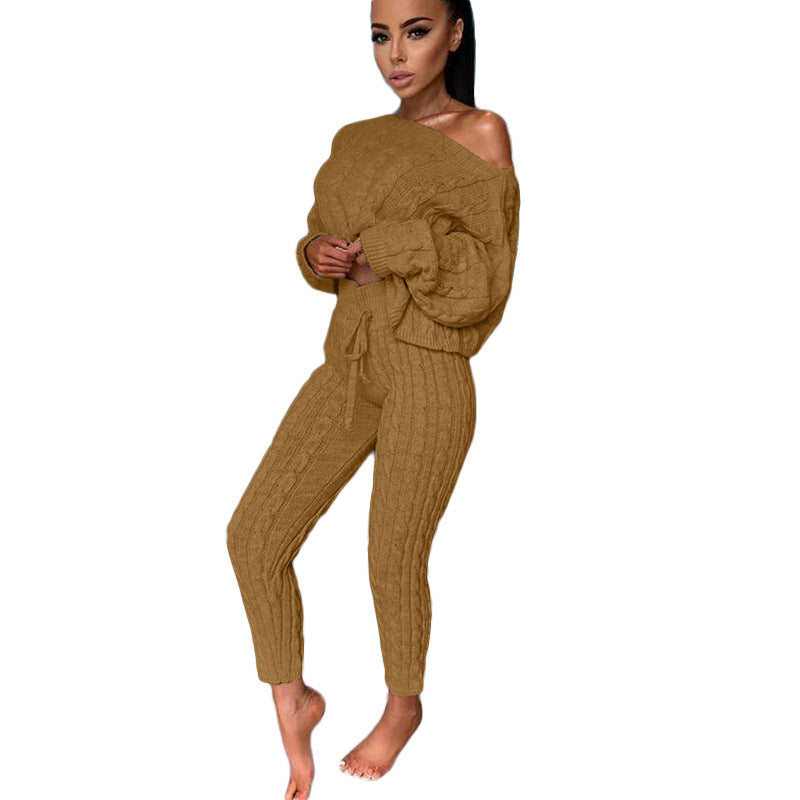 Autumn Winter Women Knitted Tracksuit Two Piece Set Women