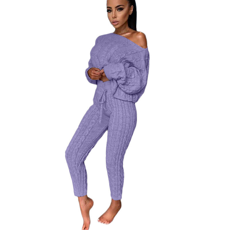 Autumn Winter Women Knitted Tracksuit Two Piece Set Women