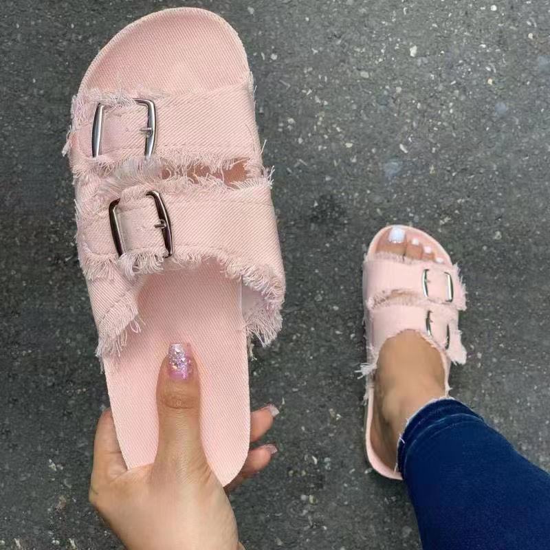 Fashion Denim Buckle Sandals And Slippers Ladies Casual Beach Slippers