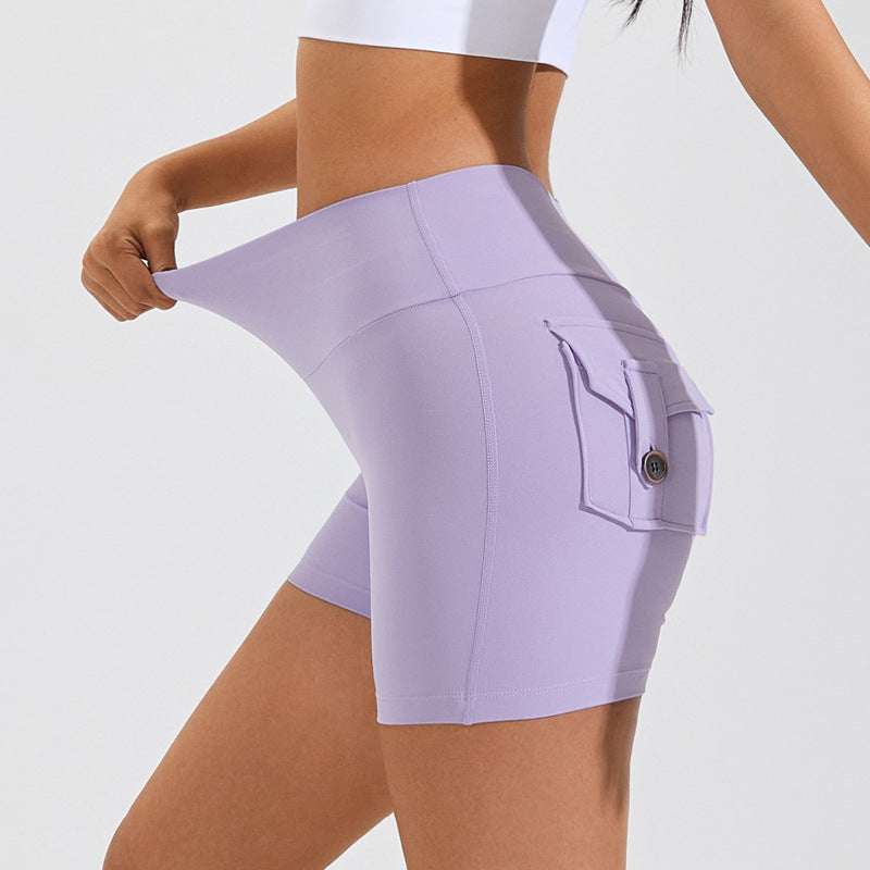 High Waist Hip Lifting Shorts With Pockets Quick Dry Yoga Fitness Sports Pants Women Clothes