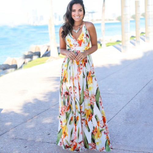 Fashion Sling Print Beach Dress