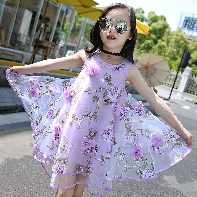 Girls Chiffon Dress Floral Beach Vest Skirt