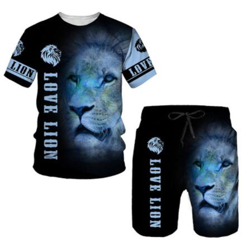 Ferocious Lion Summer 3D Printed Tracksuit O Neck Short Sleeve Men's Clothing Suit