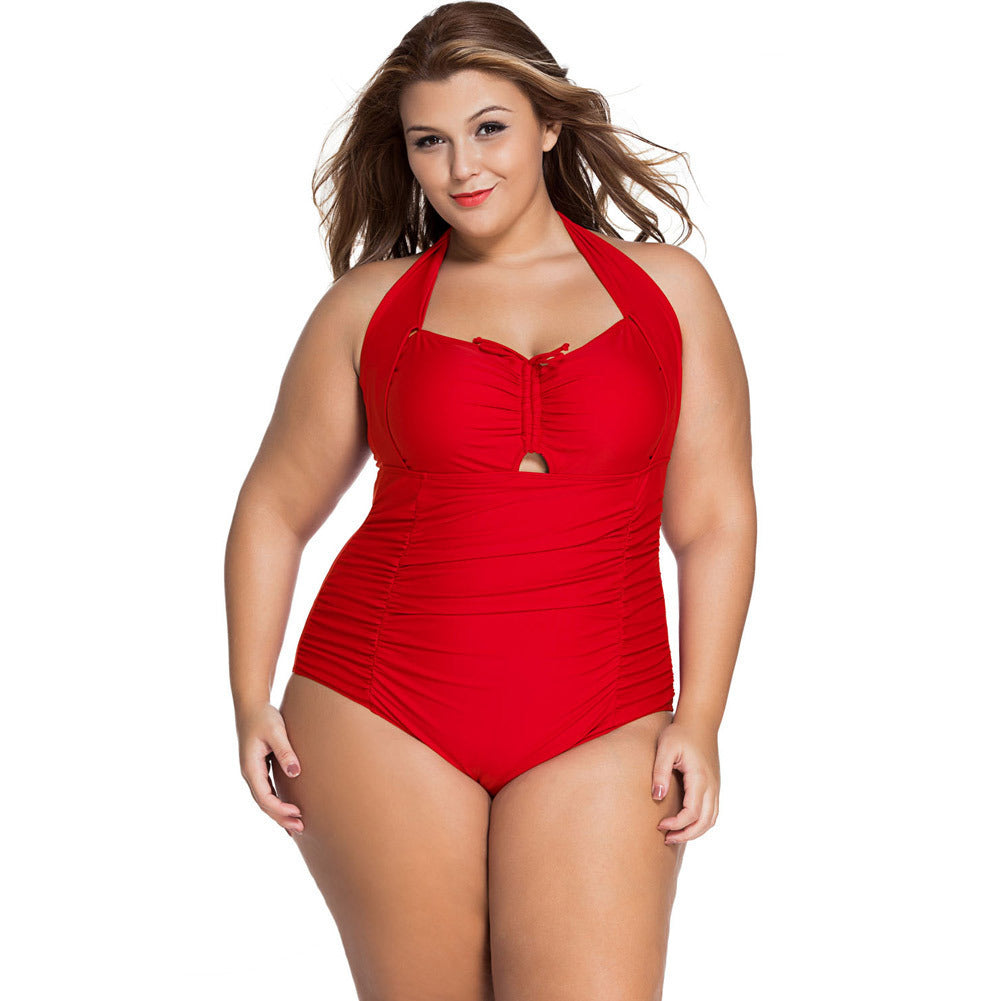 Women's Halterneck Sexy Gathered Plus Size One-piece Swimsuit