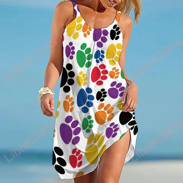 Printed Midi Dress Women's Beach Party