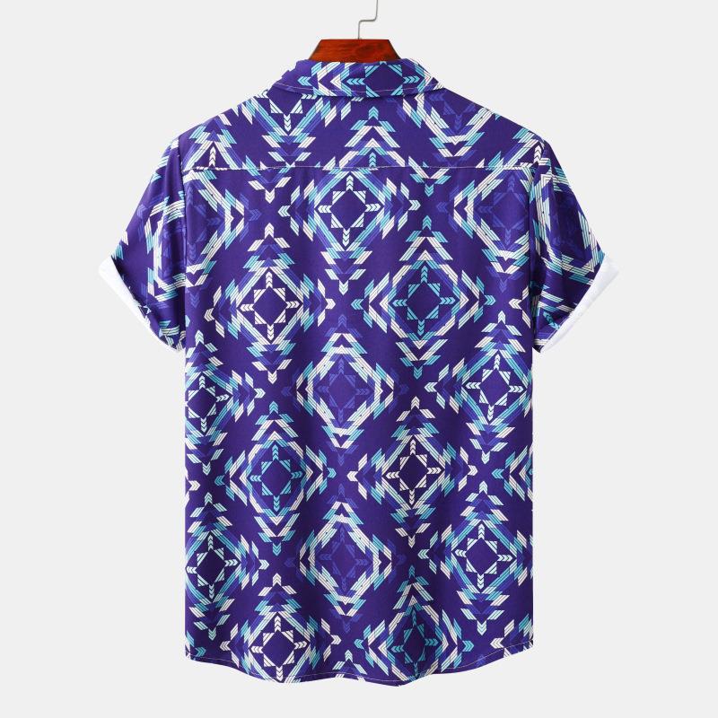 Ethnic Print Beach Men's Shirt Short Sleeve