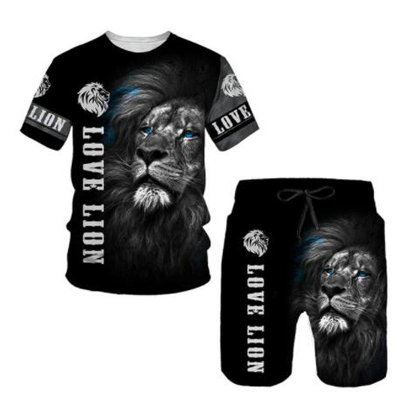 Ferocious Lion Summer 3D Printed Tracksuit O Neck Short Sleeve Men's Clothing Suit