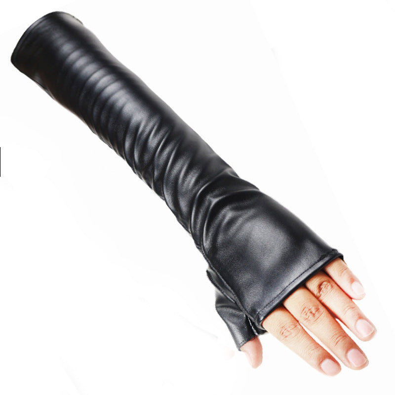 Lengthened Touch Screen Autumn And Winter Leather Liuding Warm PU Gloves