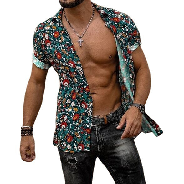 Printed Men's Short Sleeve Shirt Hawaiian Beach Shirt