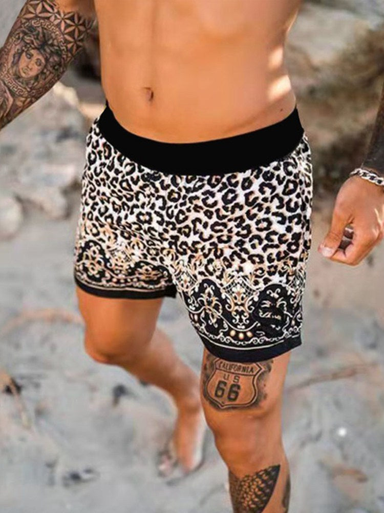 Men's Leopard Print Fashion Short Sleeve Shirt Beach