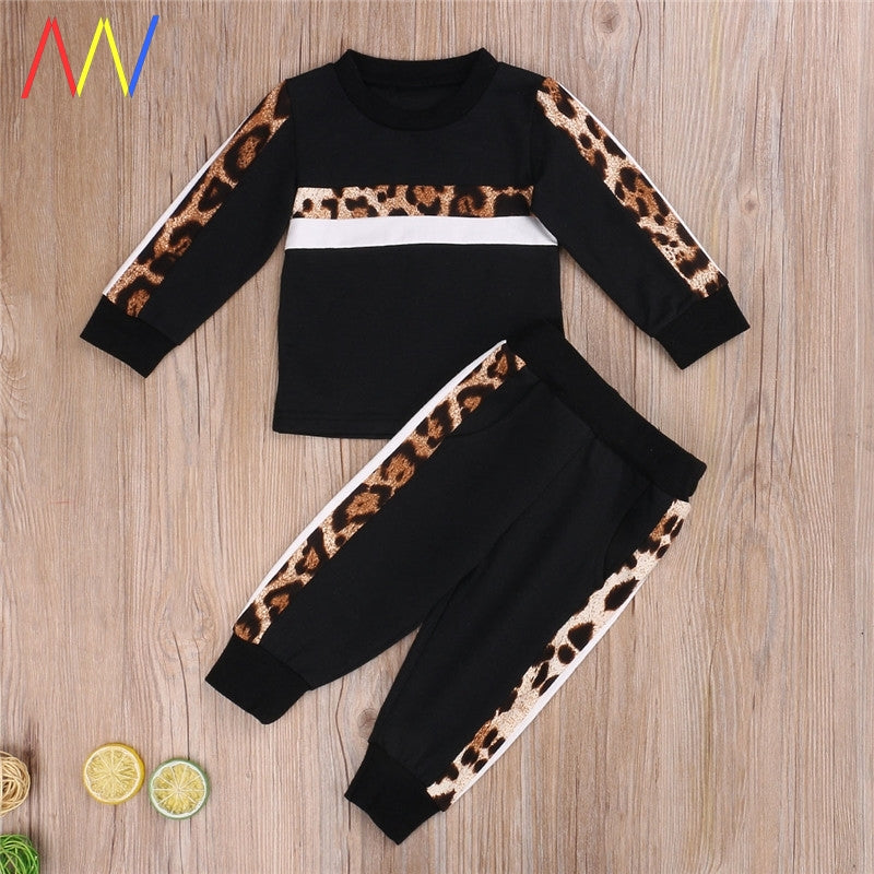 Baby Girls Clothes Set Spring Winter Children Leopard Tracksuits