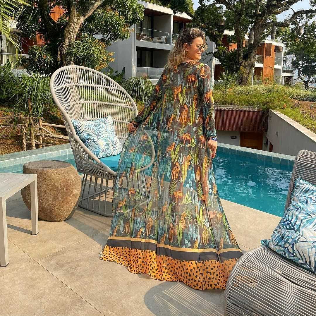 Chiffon Beach Blouse Cardigan Print Maxi Dress