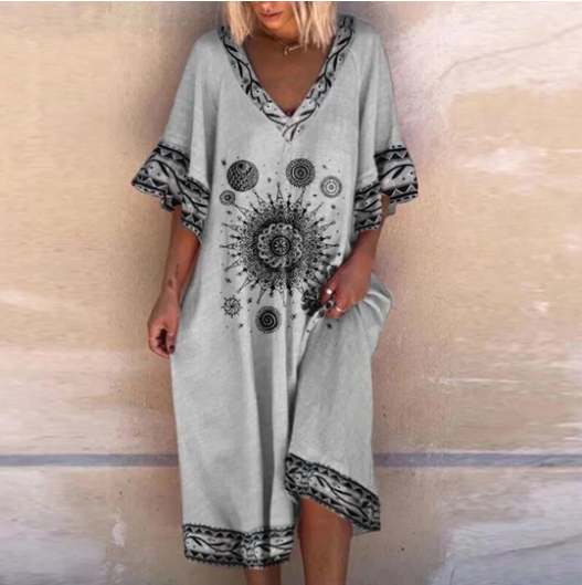 Beach Casual Dress Retro Print Dress