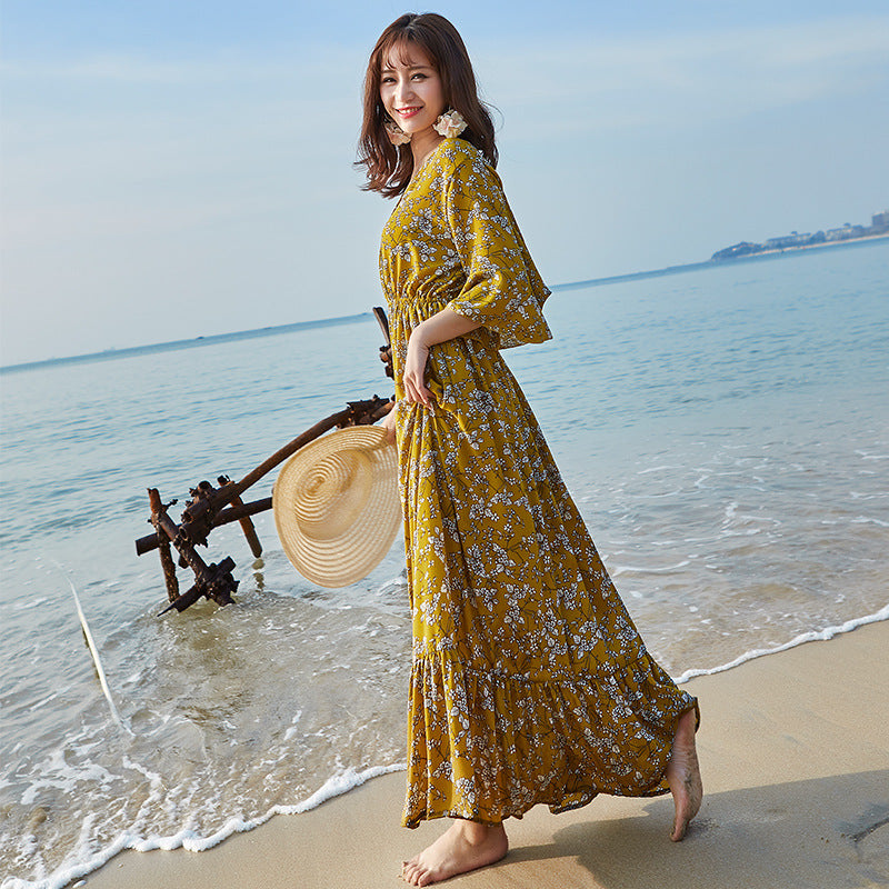 Chiffon Dress Beach Big Floral Skirt