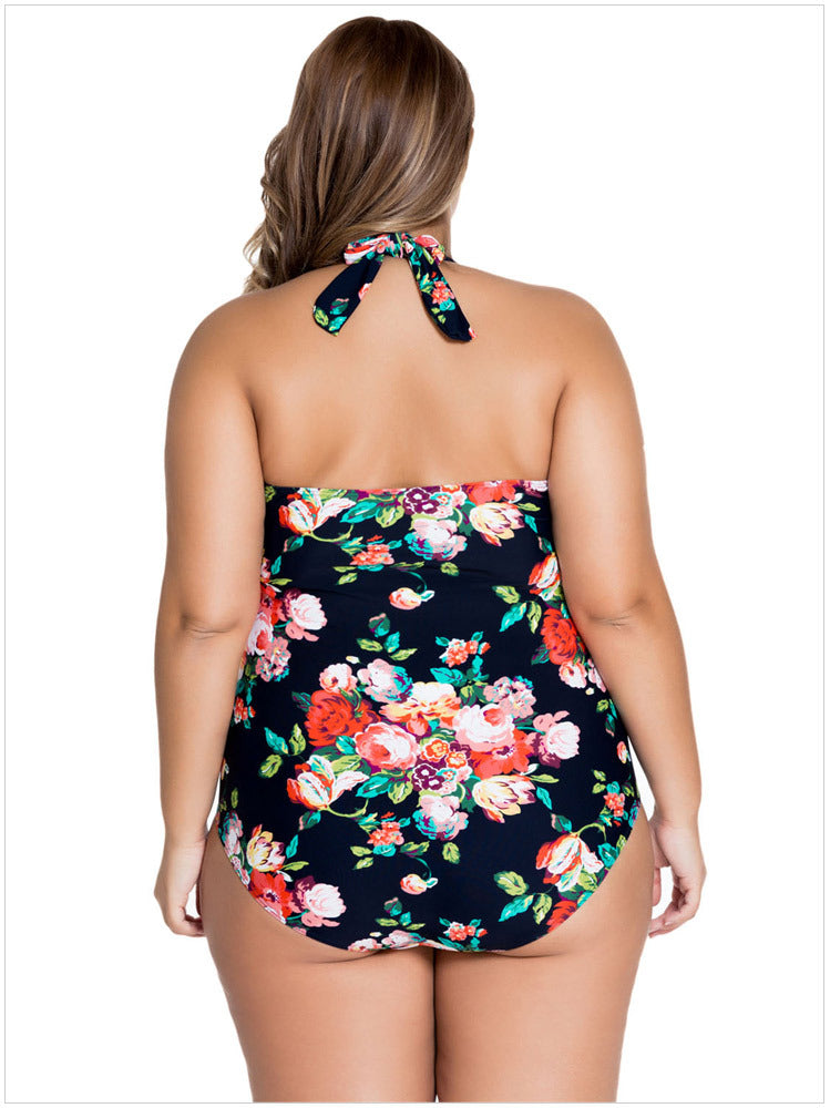 Women's Halterneck Sexy Gathered Plus Size One-piece Swimsuit