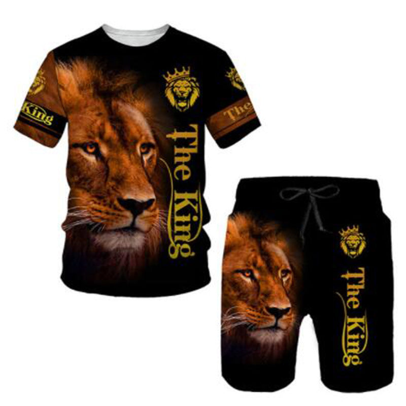 Ferocious Lion Summer 3D Printed Tracksuit O Neck Short Sleeve Men's Clothing Suit