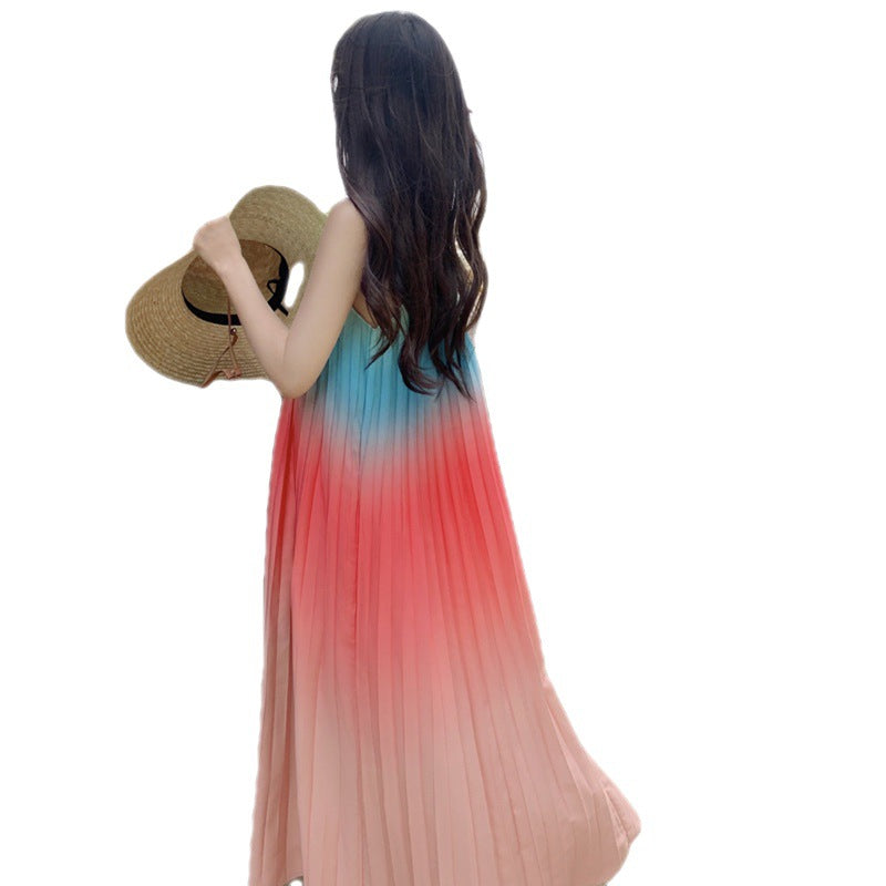 Loose Big Swing Beach Seaside Holiday Pleated Dress