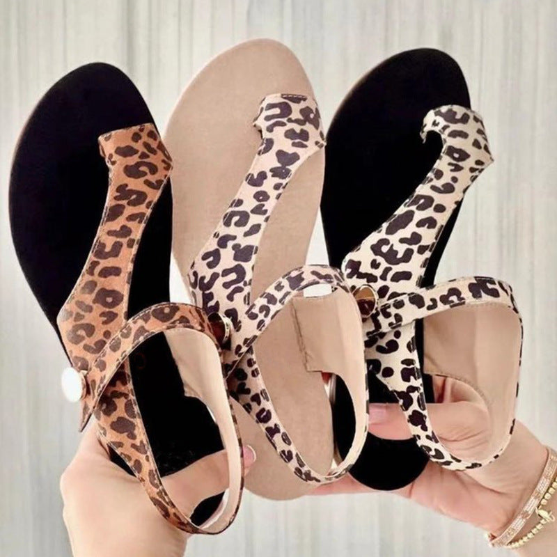 Plus Size Women's Leopard Print Casual Beach Sandals