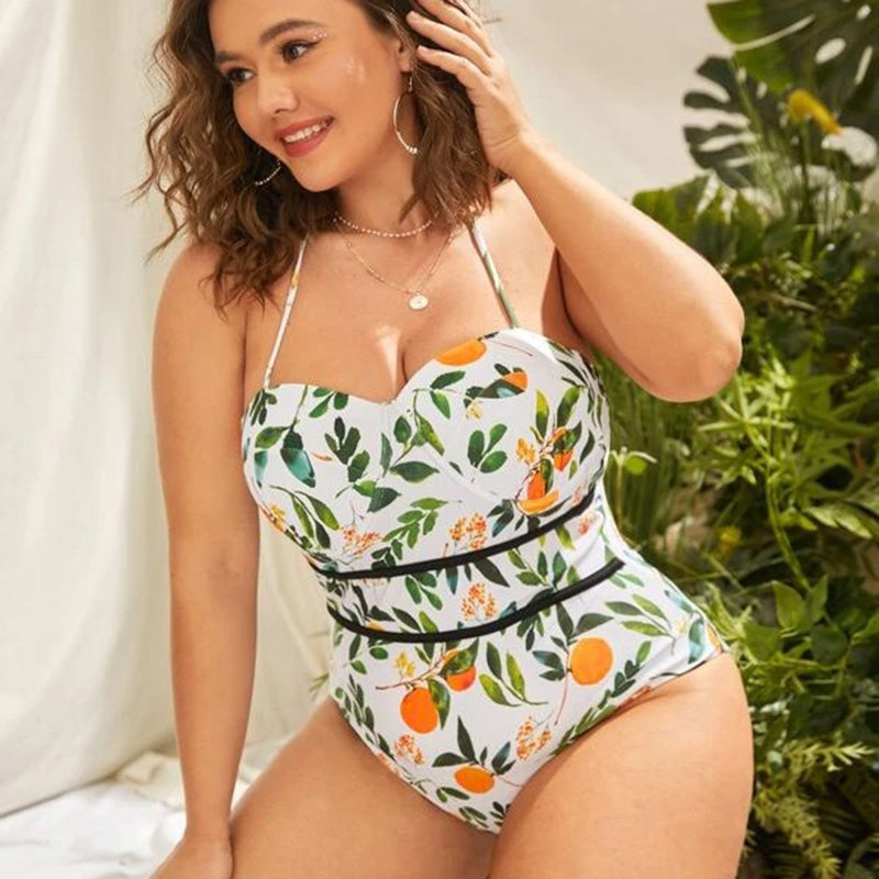 Halter Neck Tie Plus Size Fat Woman Swimsuit