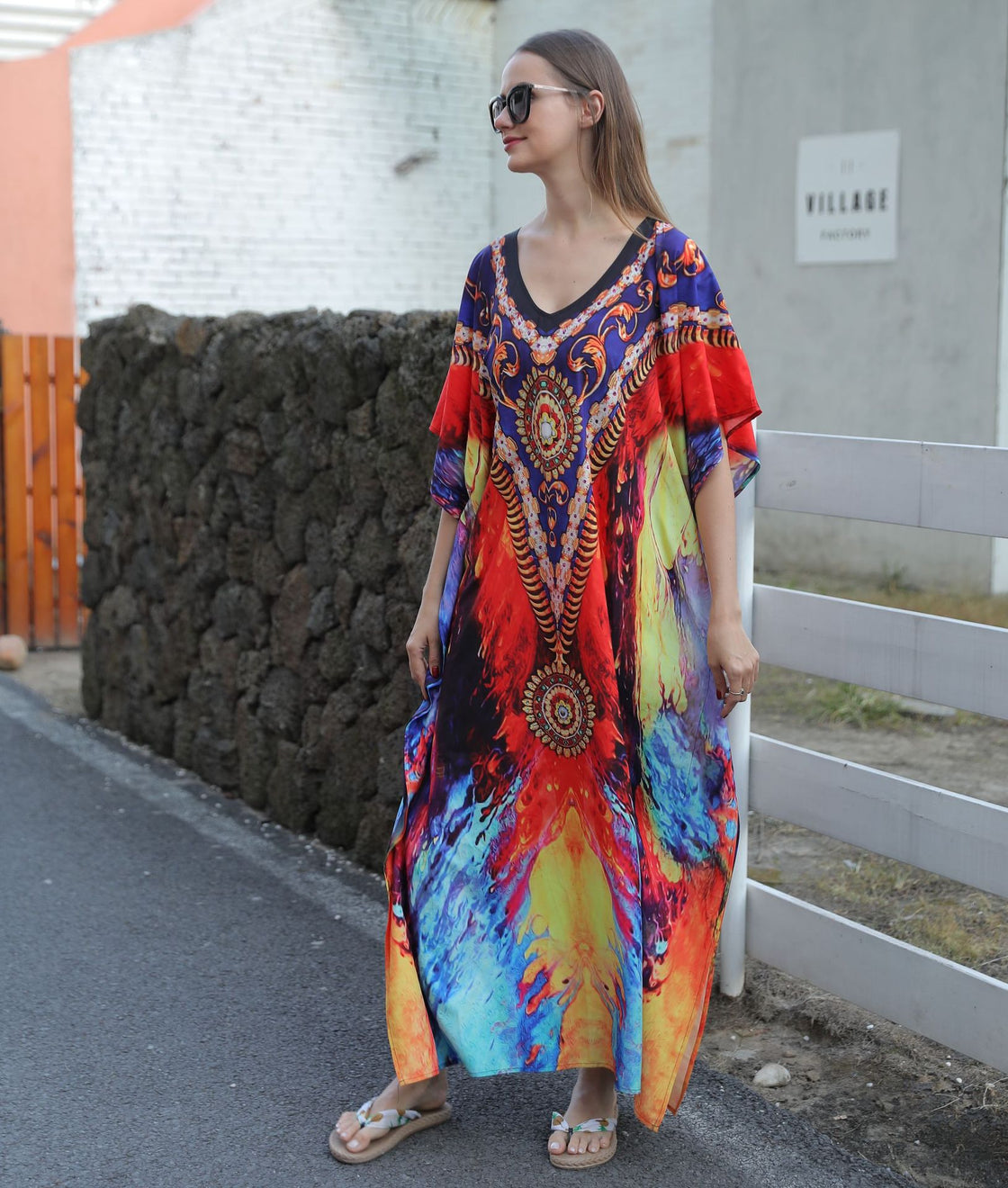 Plus Size Kaftan Beach Cover-ups Loose Summer Maxi Dress