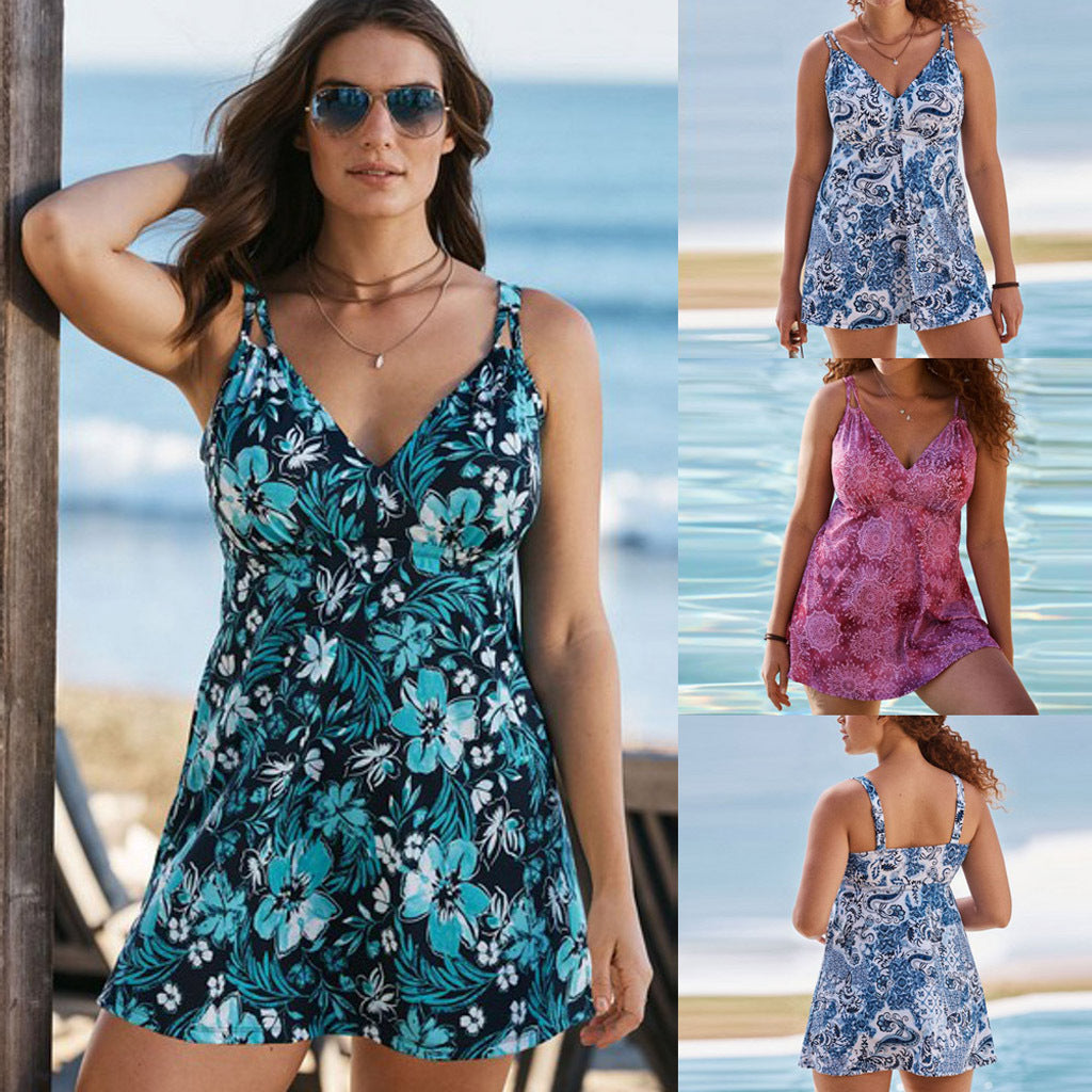 New Plus Size Dress Print Polyester Swimsuit