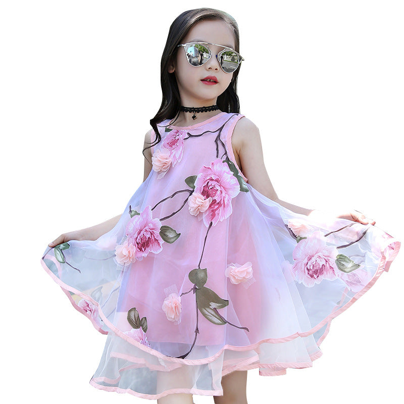 Girls Chiffon Dress Floral Beach Vest Skirt