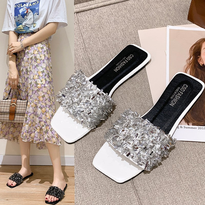 Women's Seaside Beach Rhinestone Plus Size Sandals And Slippers