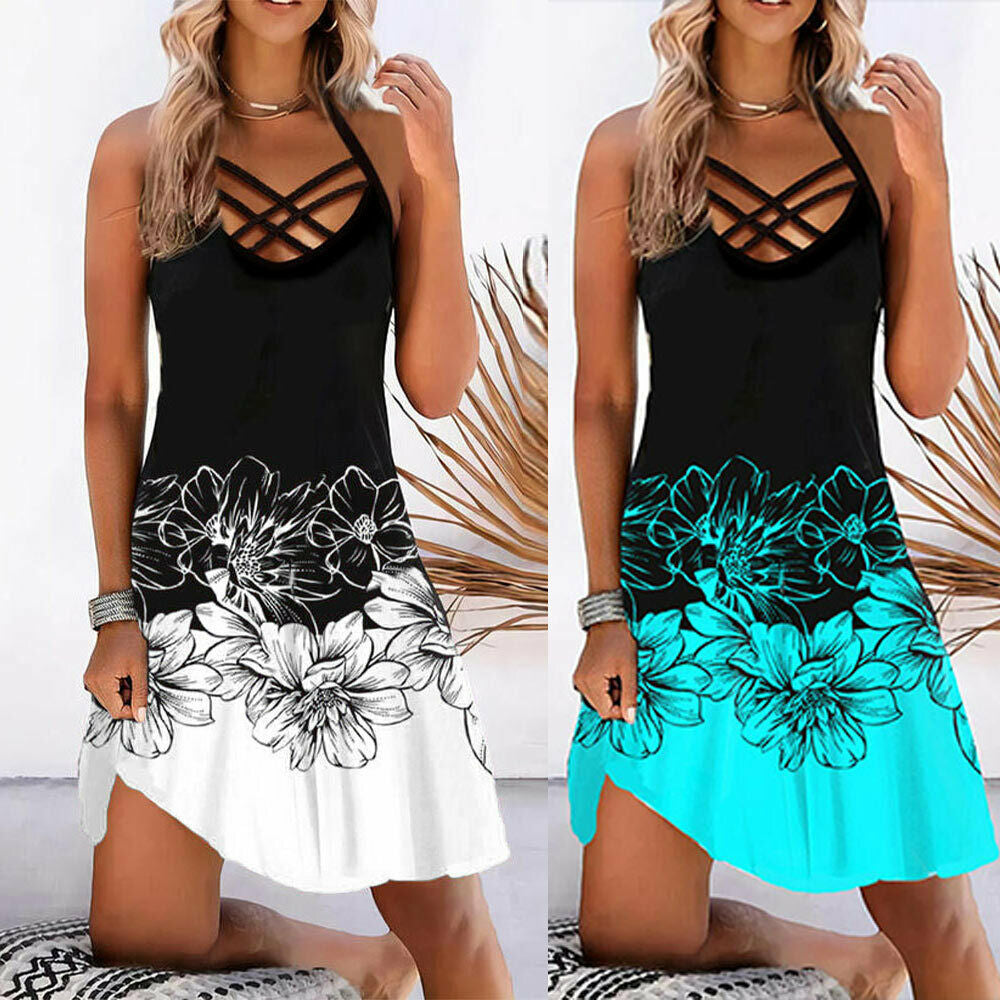 Sexy Ladies Floral Sleeveless Beach Dress