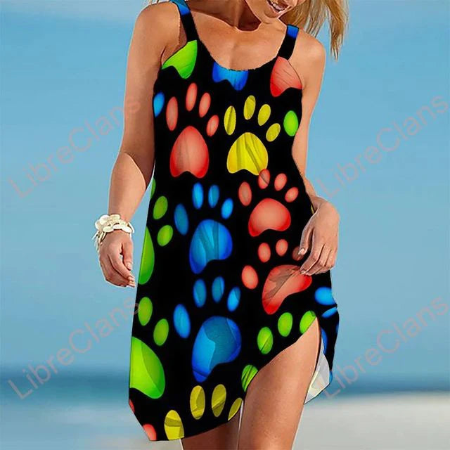 Printed Midi Dress Women's Beach Party