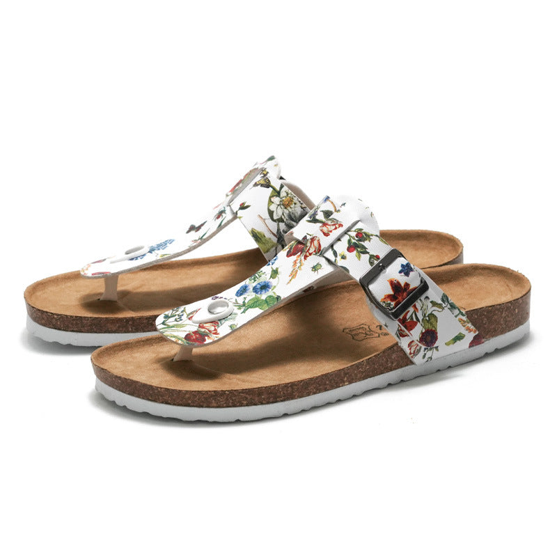 Women's Flip Flops Cork Beach Couple Leather Sandals