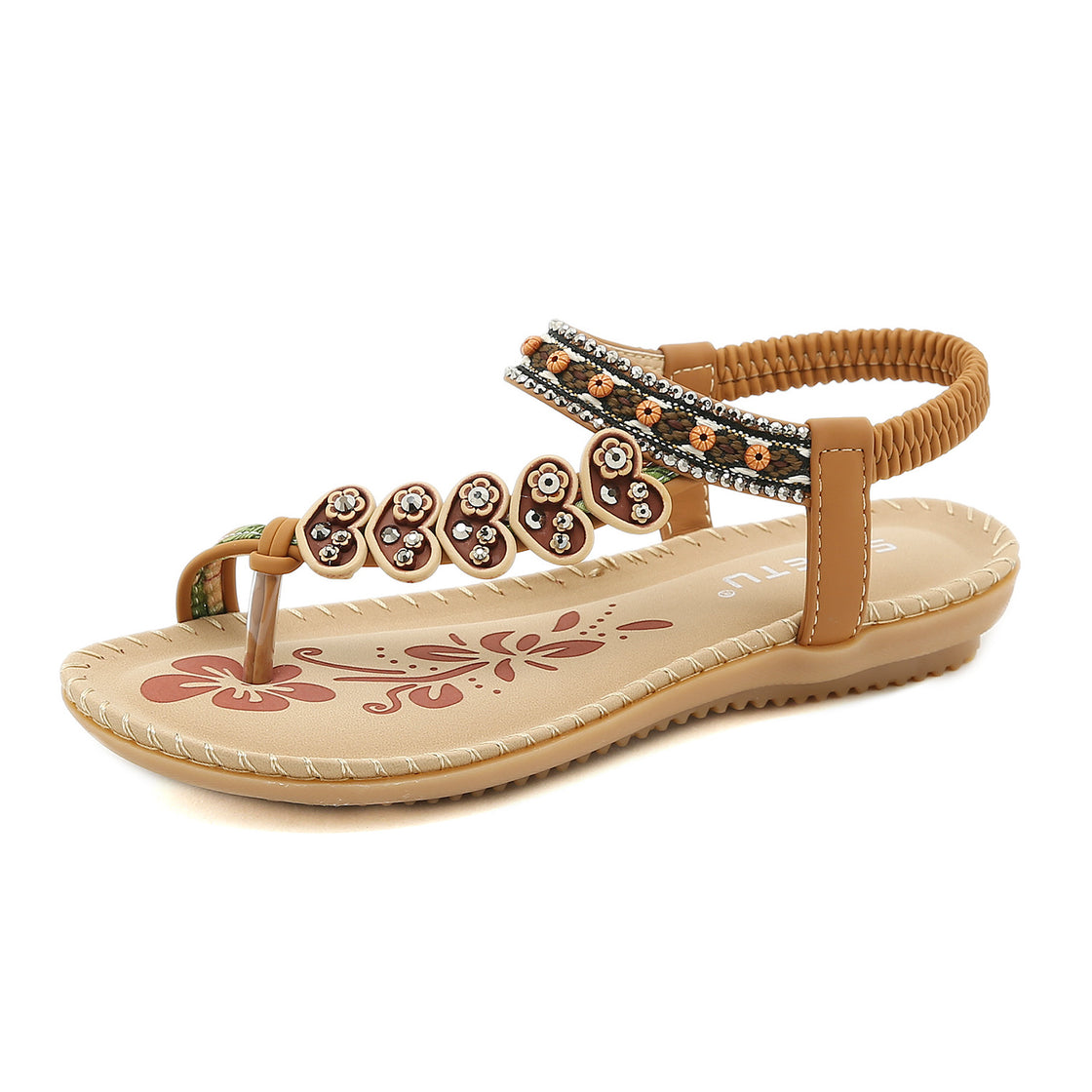 Retro Rhinestone Plus Size Flip Flops Beach Sandals Flats