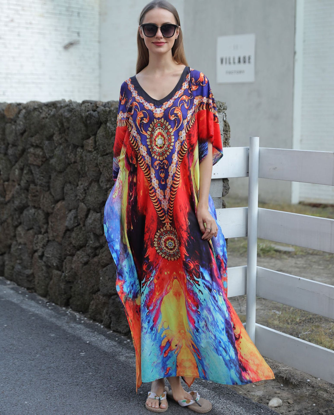 Plus Size Kaftan Beach Cover-ups Loose Summer Maxi Dress