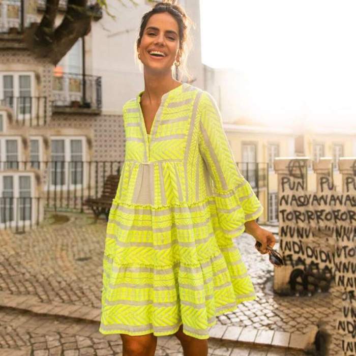 2021 Vintage Chic Women Dress Ladies Casual Beach Party Mini Dress Geometric Printed V-neck Boho Dress