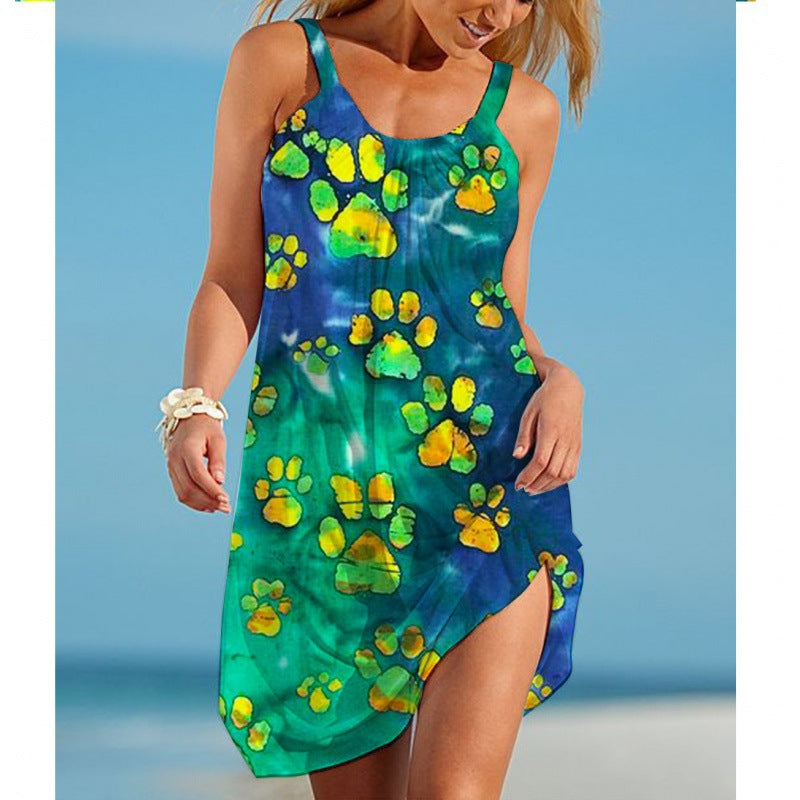 Women's Printed Sleeveless Loose Casual Beach Dress