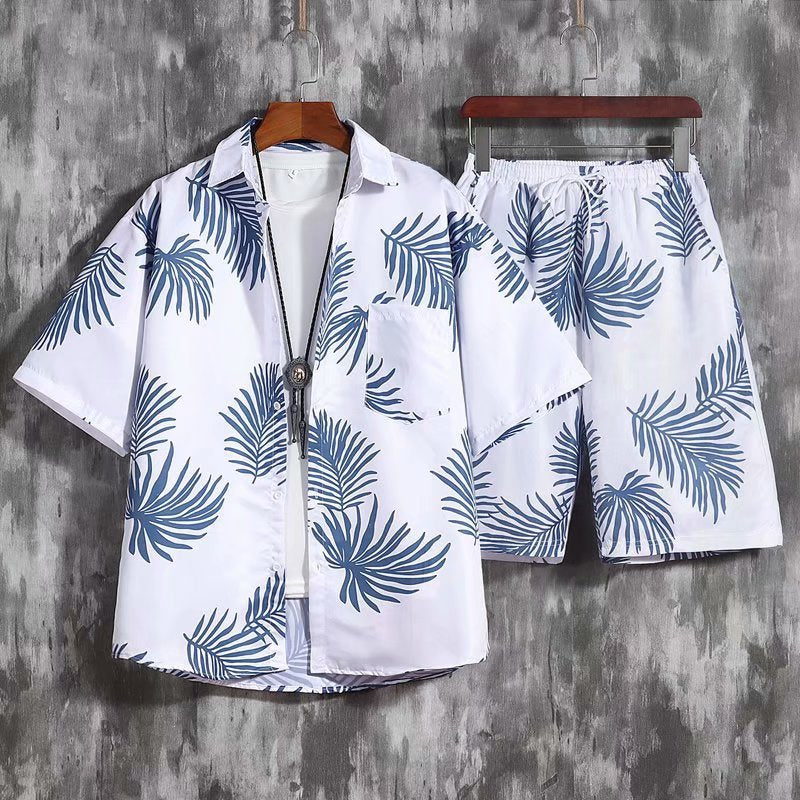 Beach Flower Short Sleeved Men's Shirt And Shorts Two Piece Suit