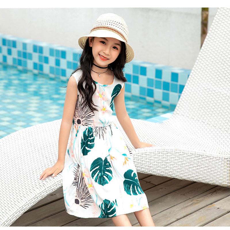 Girls' Rayon Breathable Print Beach Dress