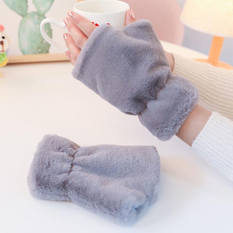 Winter Female Lovely Korean Version Writing Dew Finger Warm And Thick Velvet Gloves