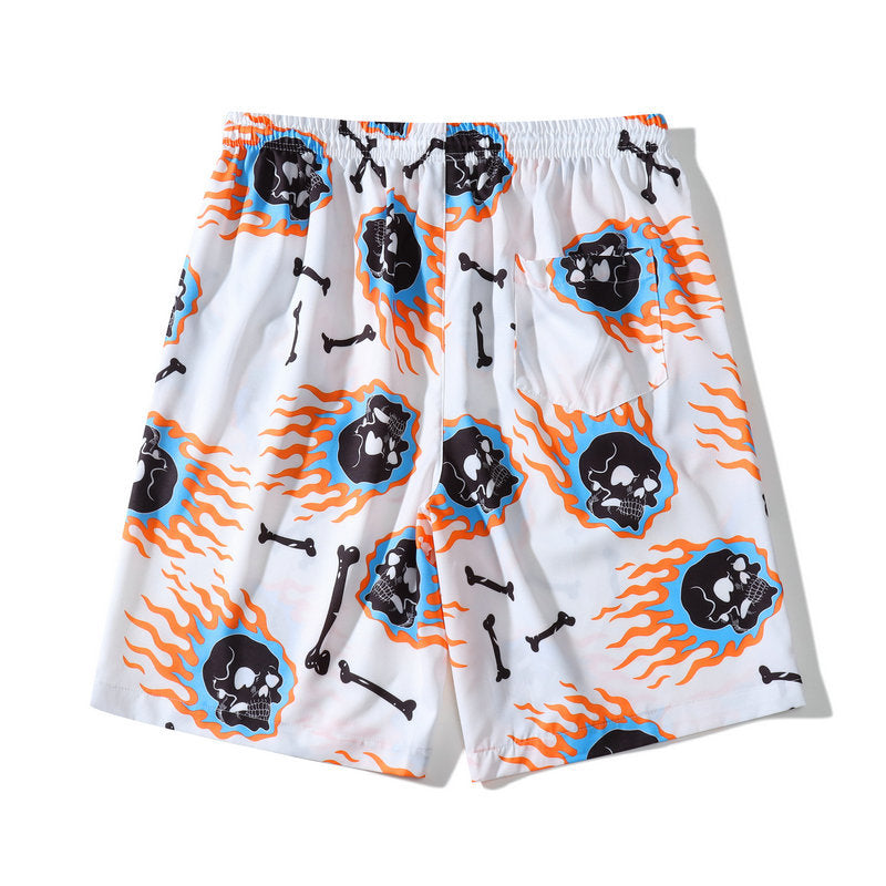 Men's Casual Beach Skull Print Shirt Shorts Set